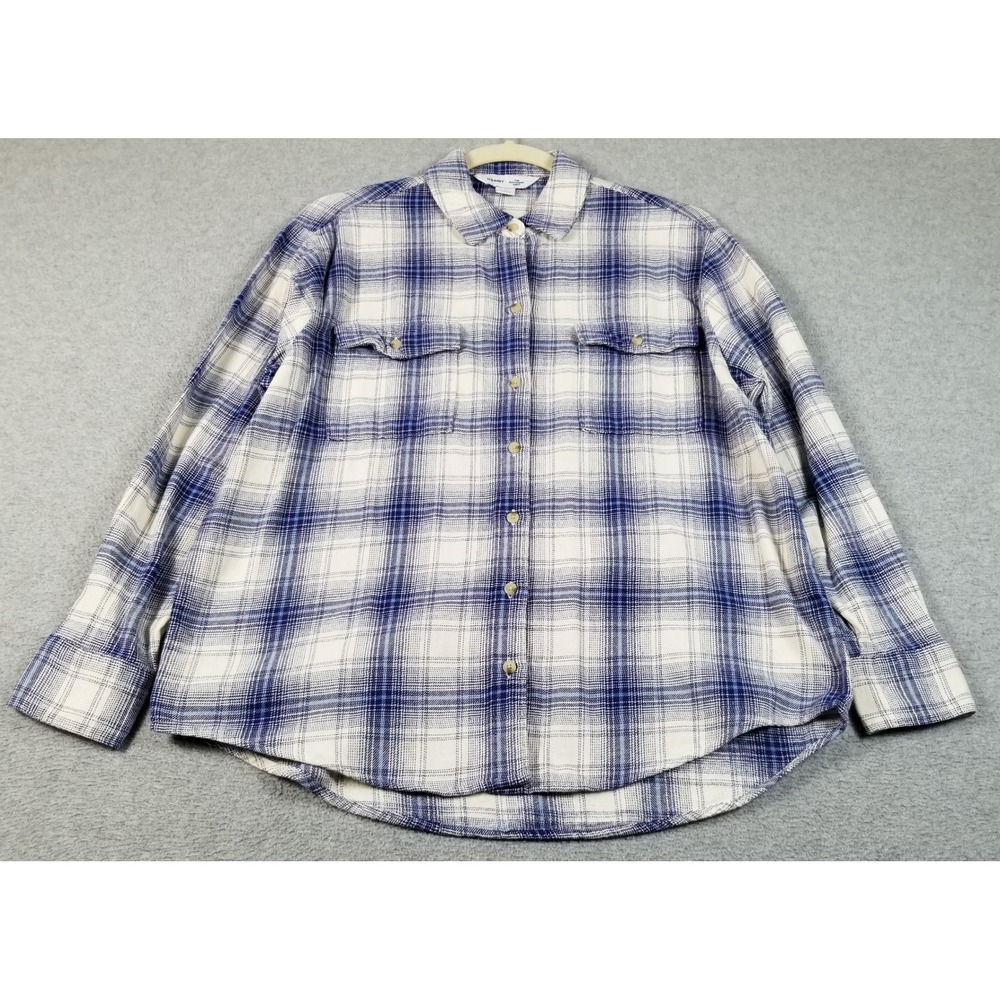 Old Navy Boyfriend Shirt Women's Small S Blue White Plaid Flannel Button Up Fall